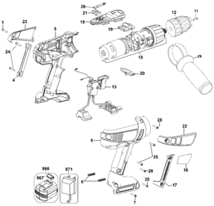 Default Diagram and Parts List for FSX1800HD-2 Type 1 Black and Decker Hammer Drill